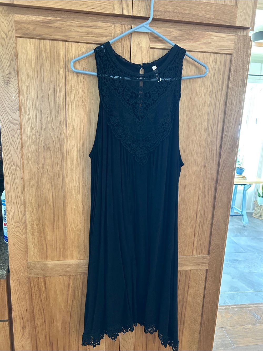 Xhilaration Black Sleeveless Crochet Yoke Mini Dress